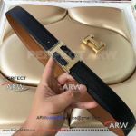 Perfect Replica Hermes Frosted Gold Buckle Black Leather Belt